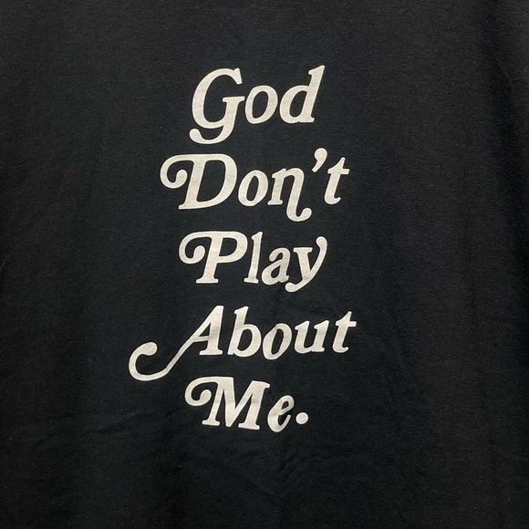 God Don’t play about me funny humor religious church Jesus short sleeve T-Shirt - Picture 2 of 4